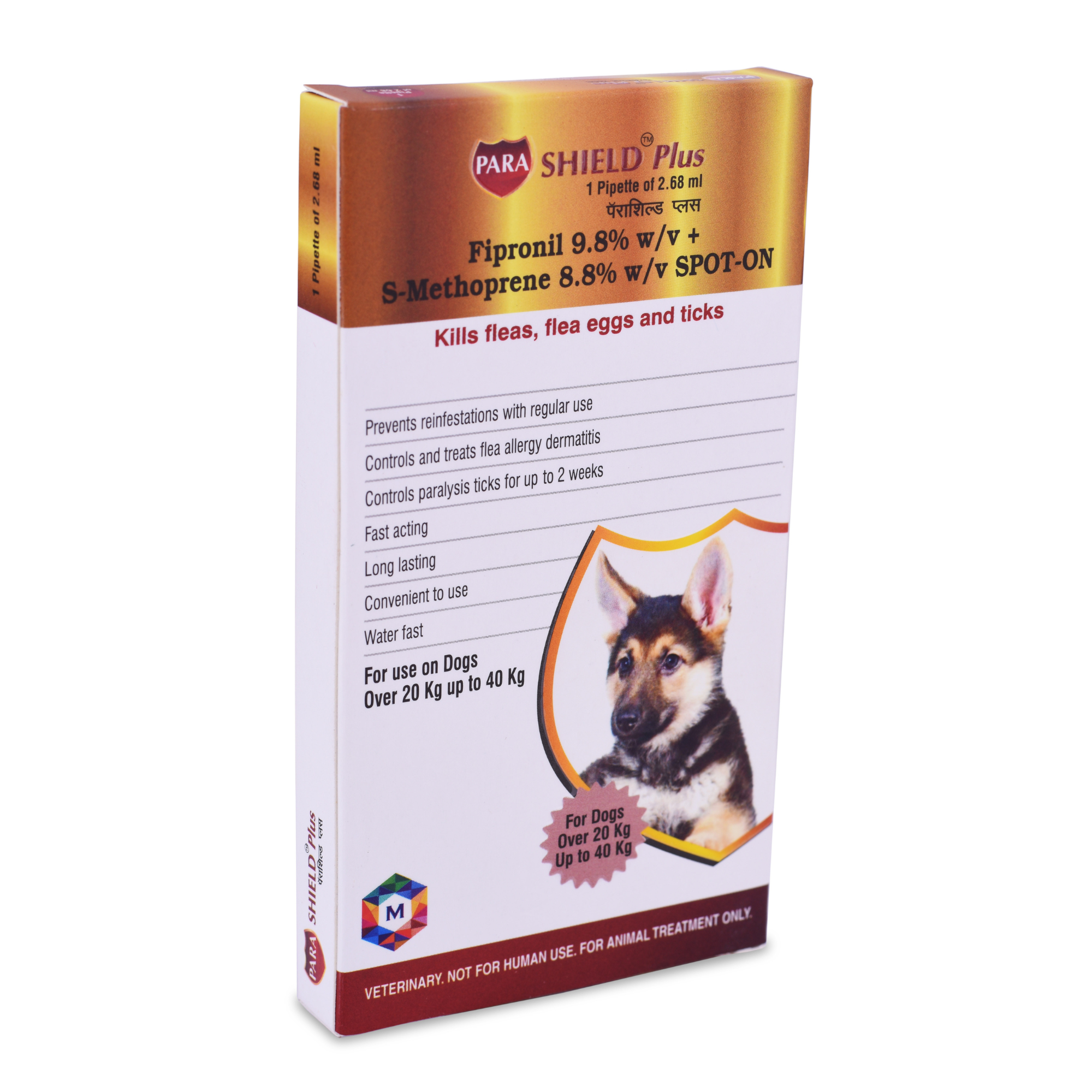 Parashield Plus Spot On Solution for Prevention & Treatment of Ticks, Fleas & Chewing Lice Infestation in Dogs (Over 20 kg up to 40 kg)