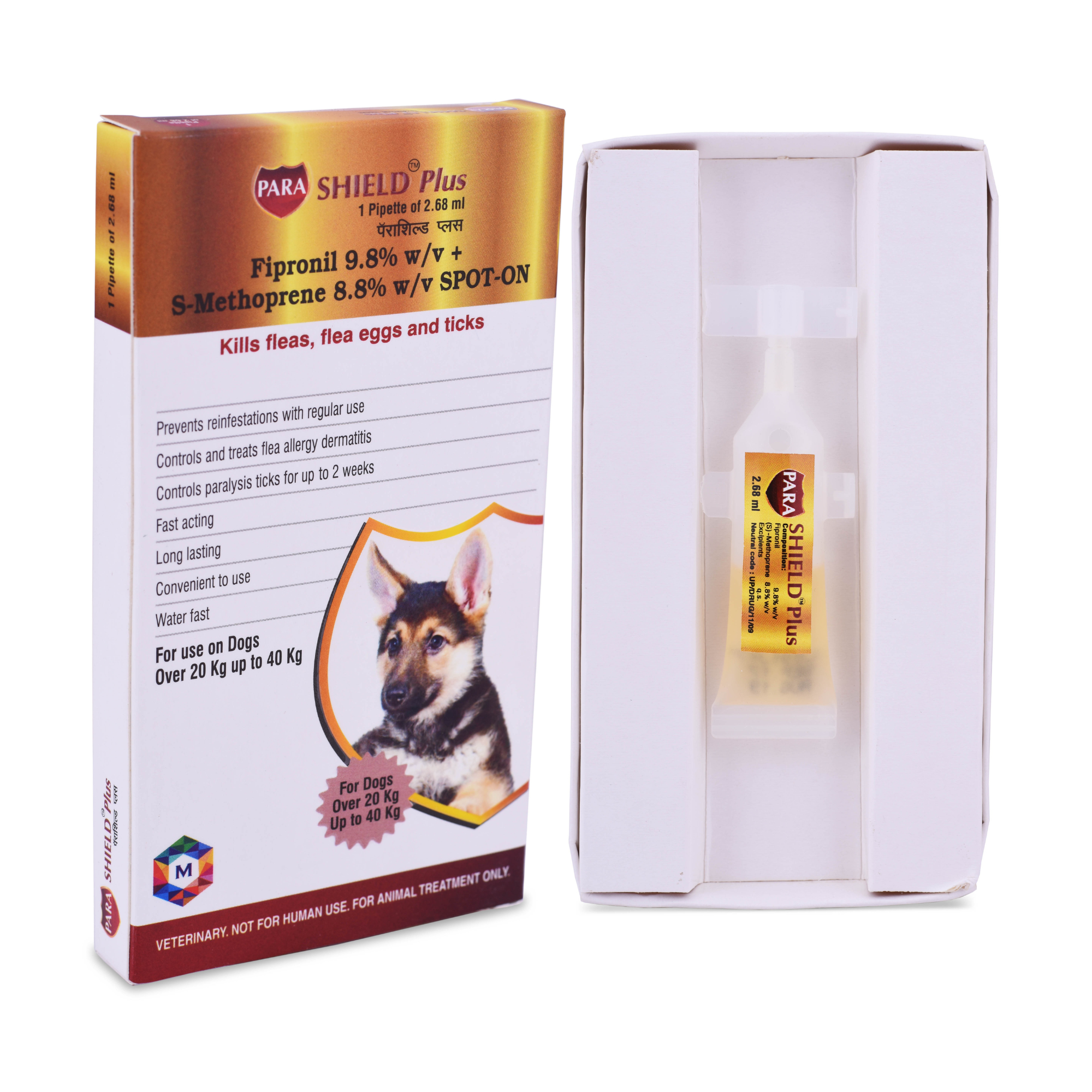 Parashield Plus Spot On Solution for Prevention & Treatment of Ticks, Fleas & Chewing Lice Infestation in Dogs (Over 20 kg up to 40 kg)