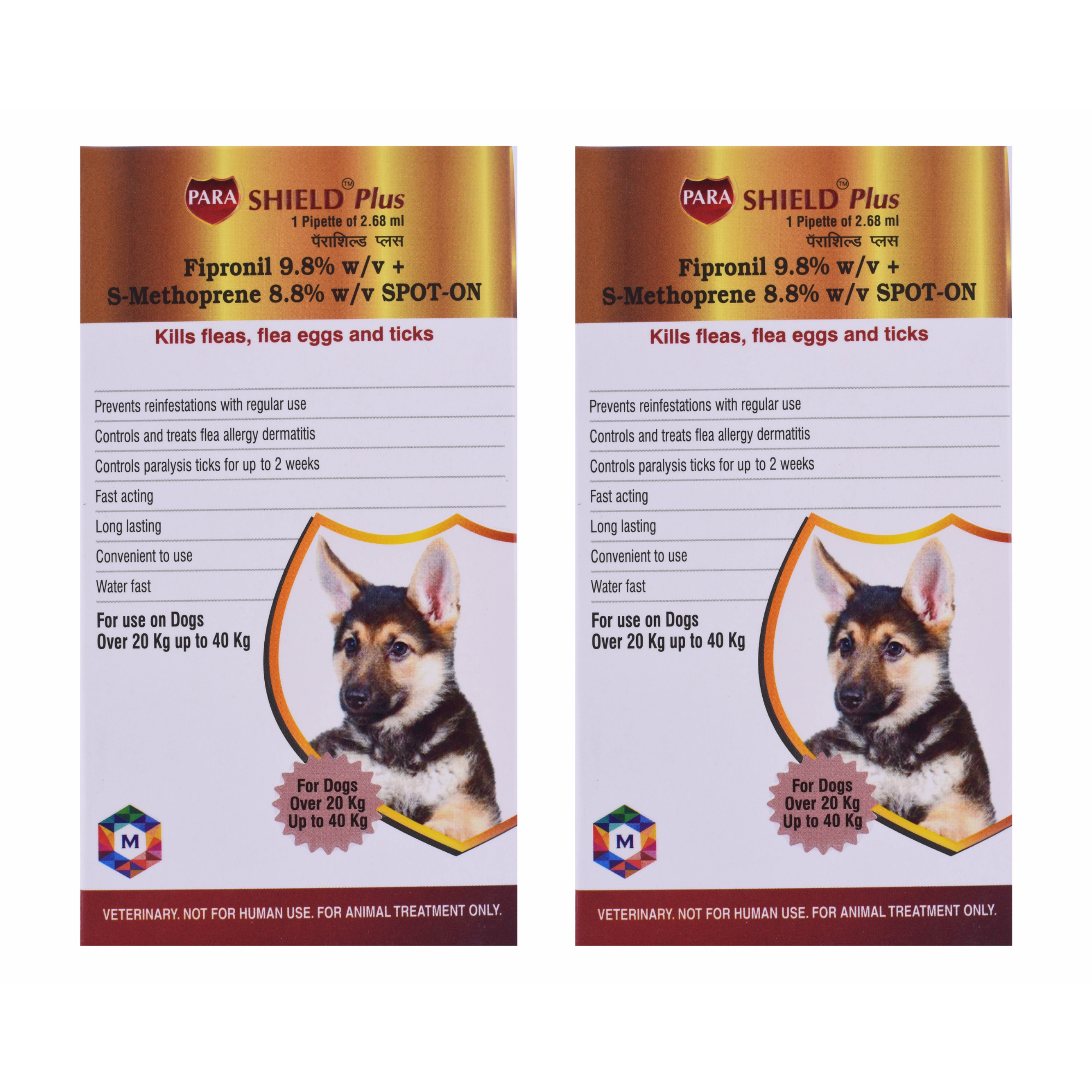 Parashield Plus Spot On Solution for Prevention & Treatment of Ticks, Fleas & Chewing Lice Infestation in Dogs (Over 20 kg up to 40 kg)