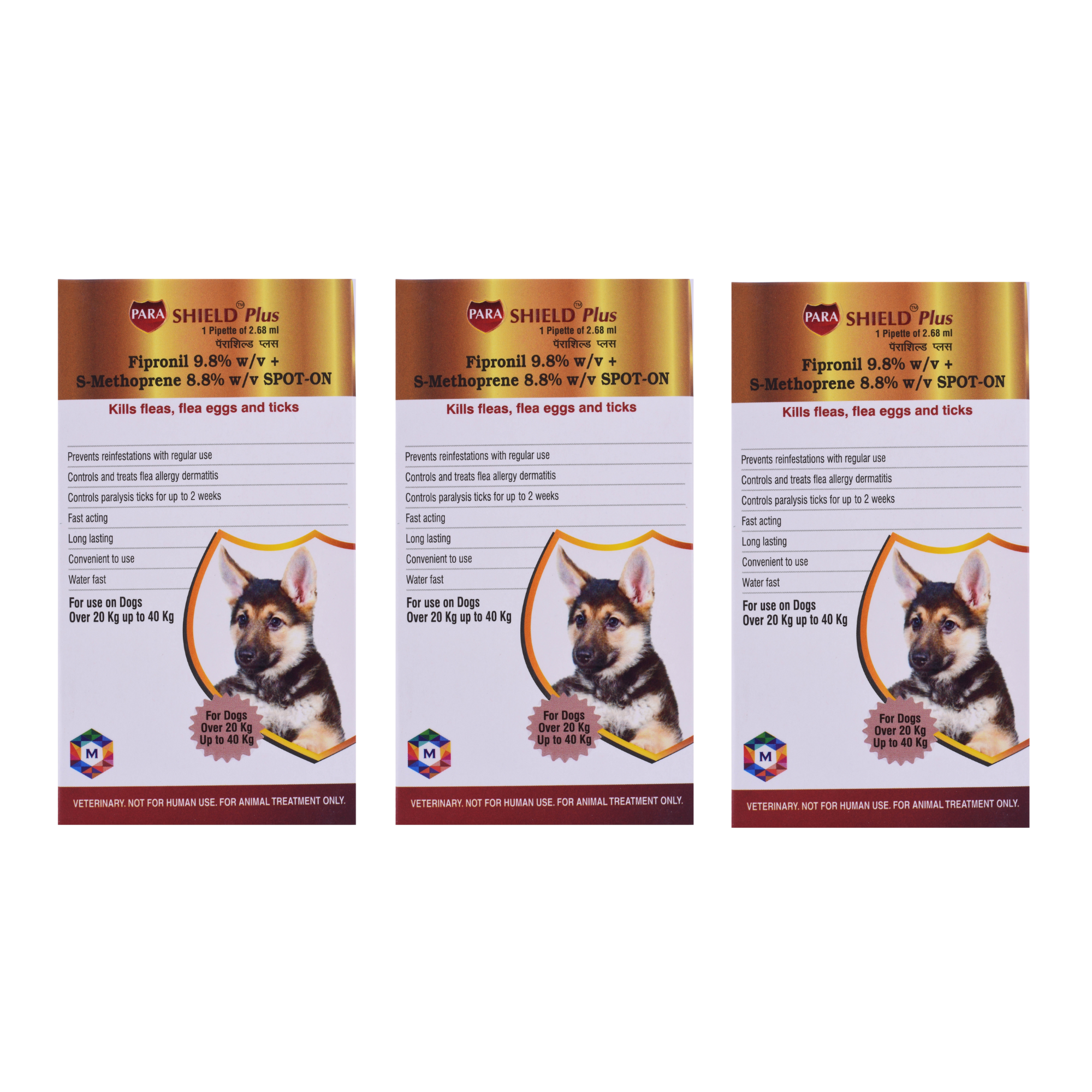 Parashield Plus Spot On Solution for Prevention & Treatment of Ticks, Fleas & Chewing Lice Infestation in Dogs (Over 20 kg up to 40 kg)