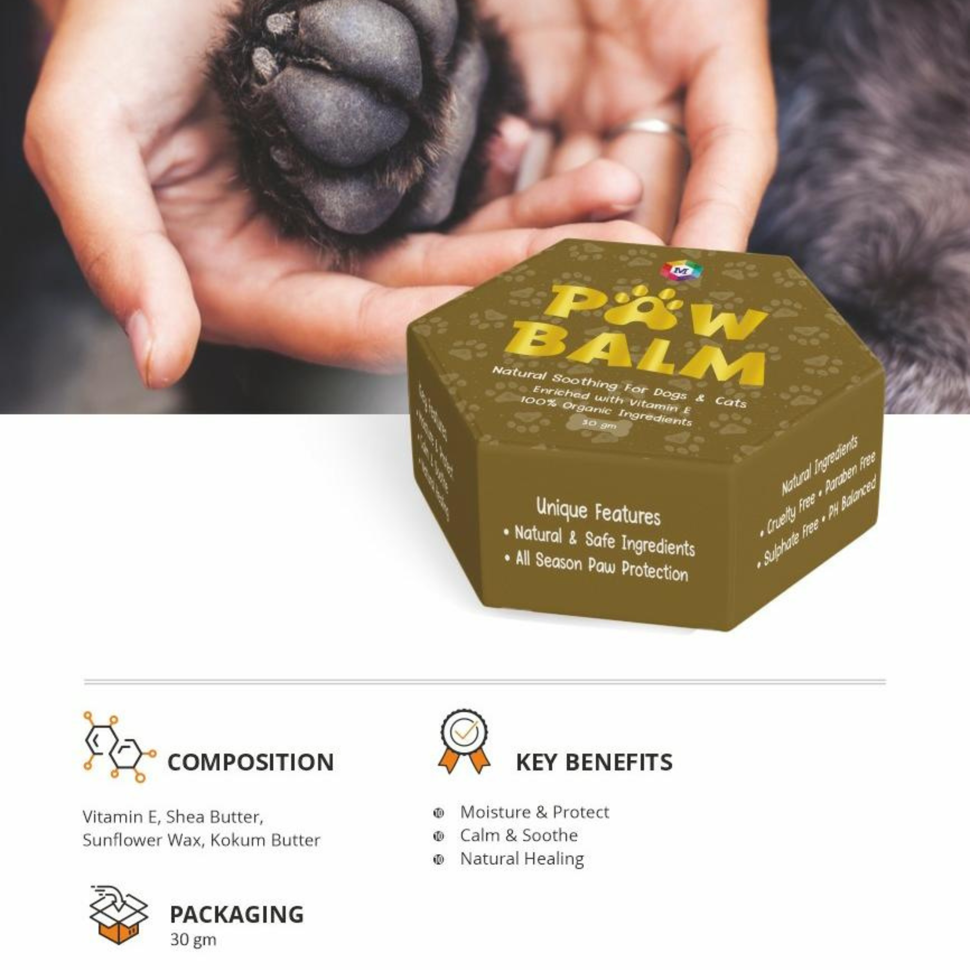 Paw Balm for Dogs & Cats with Shea Butter, Cream, Wax, Butter Natural Soothing| 100% Natural |Heals & Repairs Paws - 30 gram (Pack of 2)