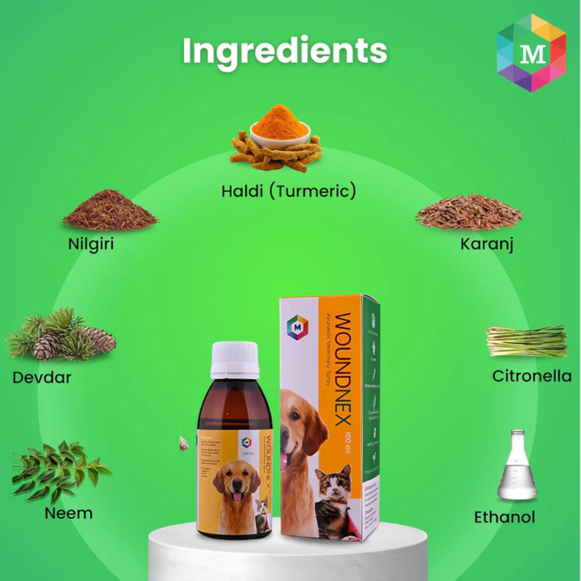 WoundNex Spray for Dogs & Cats | Natural Antiseptic Spray for Skin & Coat | Promotes Quick Recovery from Cuts, Wounds, and Skin Infections | Safe for Puppies & Kittens | 100ml