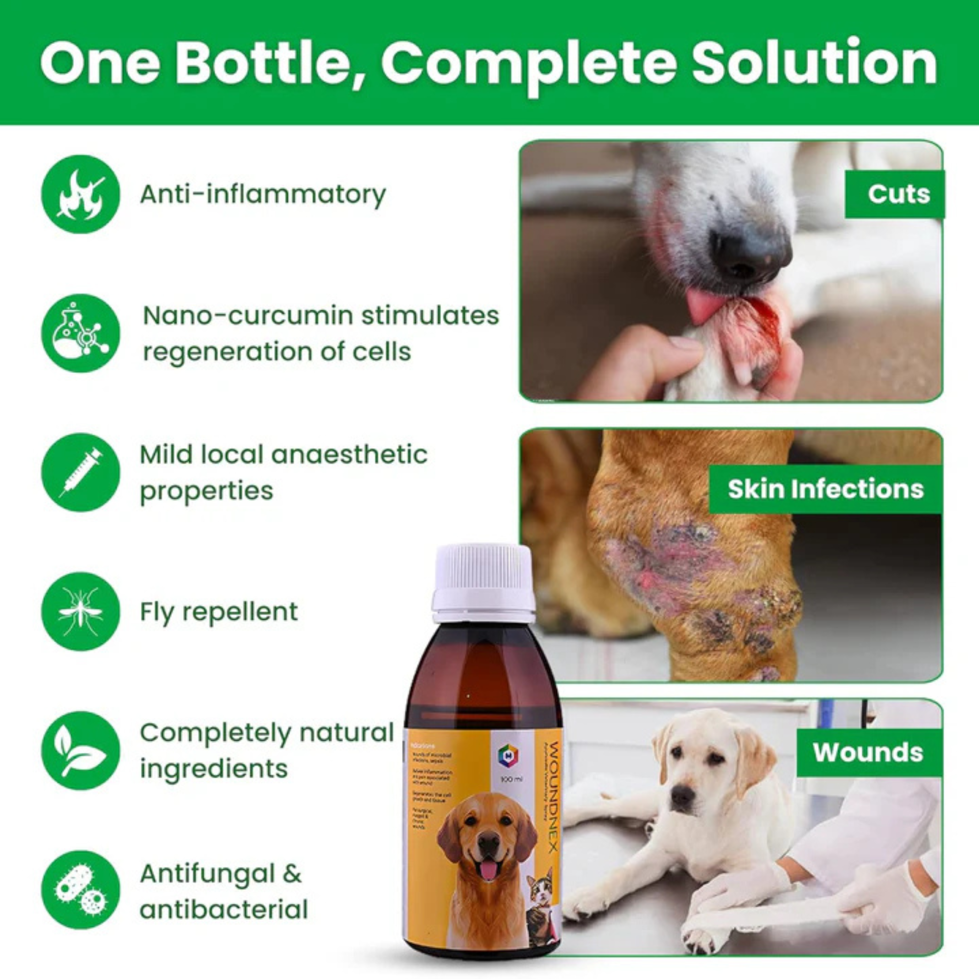 WoundNex Spray for Dogs & Cats | Natural Antiseptic Spray for Skin & Coat | Promotes Quick Recovery from Cuts, Wounds, and Skin Infections | Safe for Puppies & Kittens | 100ml