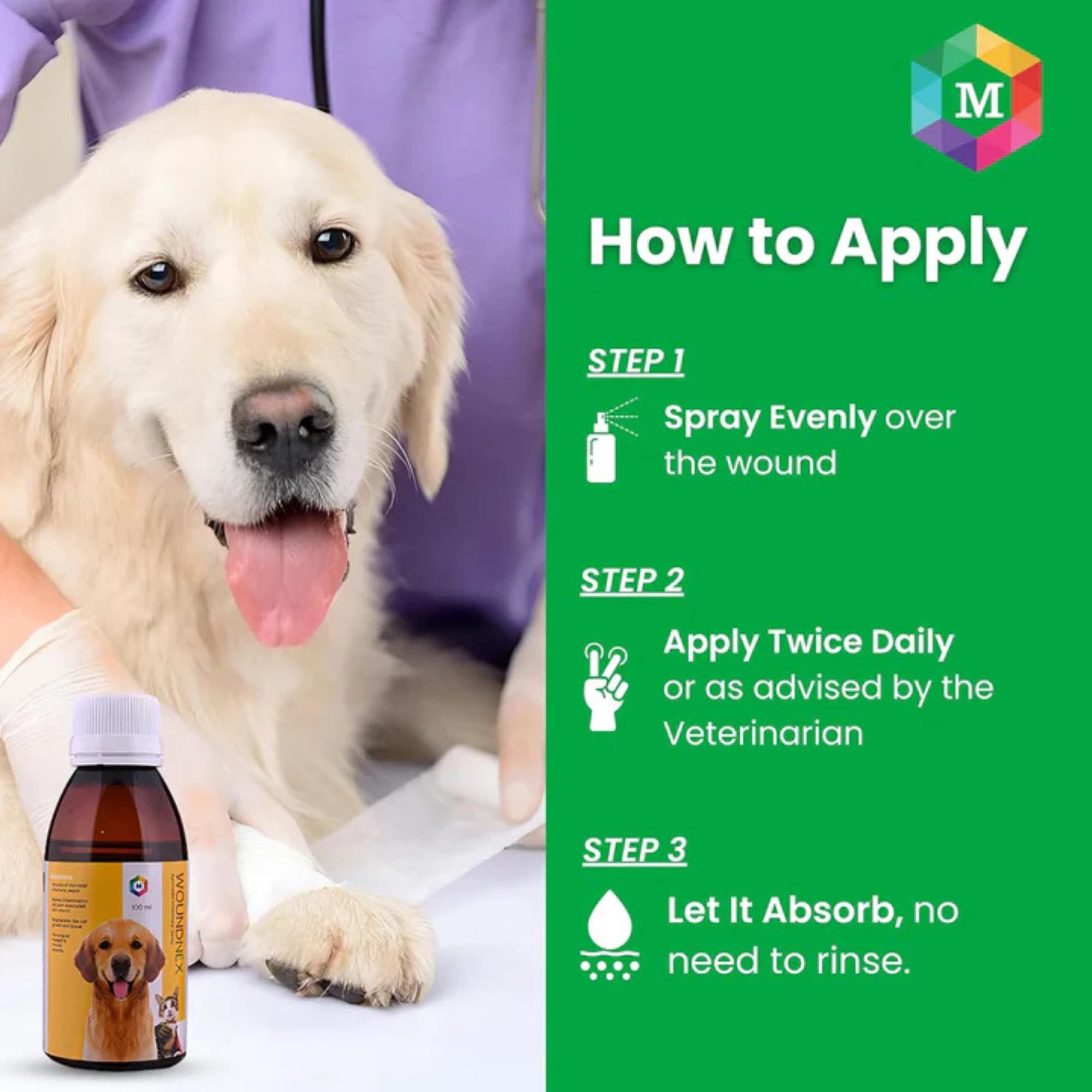 WoundNex Spray for Dogs & Cats | Natural Antiseptic Spray for Skin & Coat | Promotes Quick Recovery from Cuts, Wounds, and Skin Infections | Safe for Puppies & Kittens | 100ml