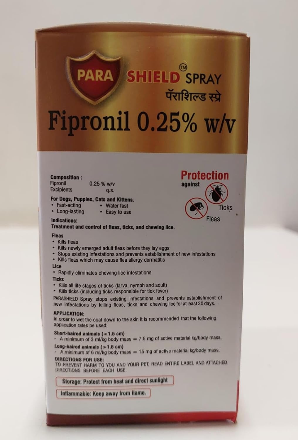 Parashield Spray (100ML) for Ticks and Fleas | Fast Acting, Long Lasting - Effective Spray for Dogs and Cats| Powered by Fipronil for Strong, Enduring Defense