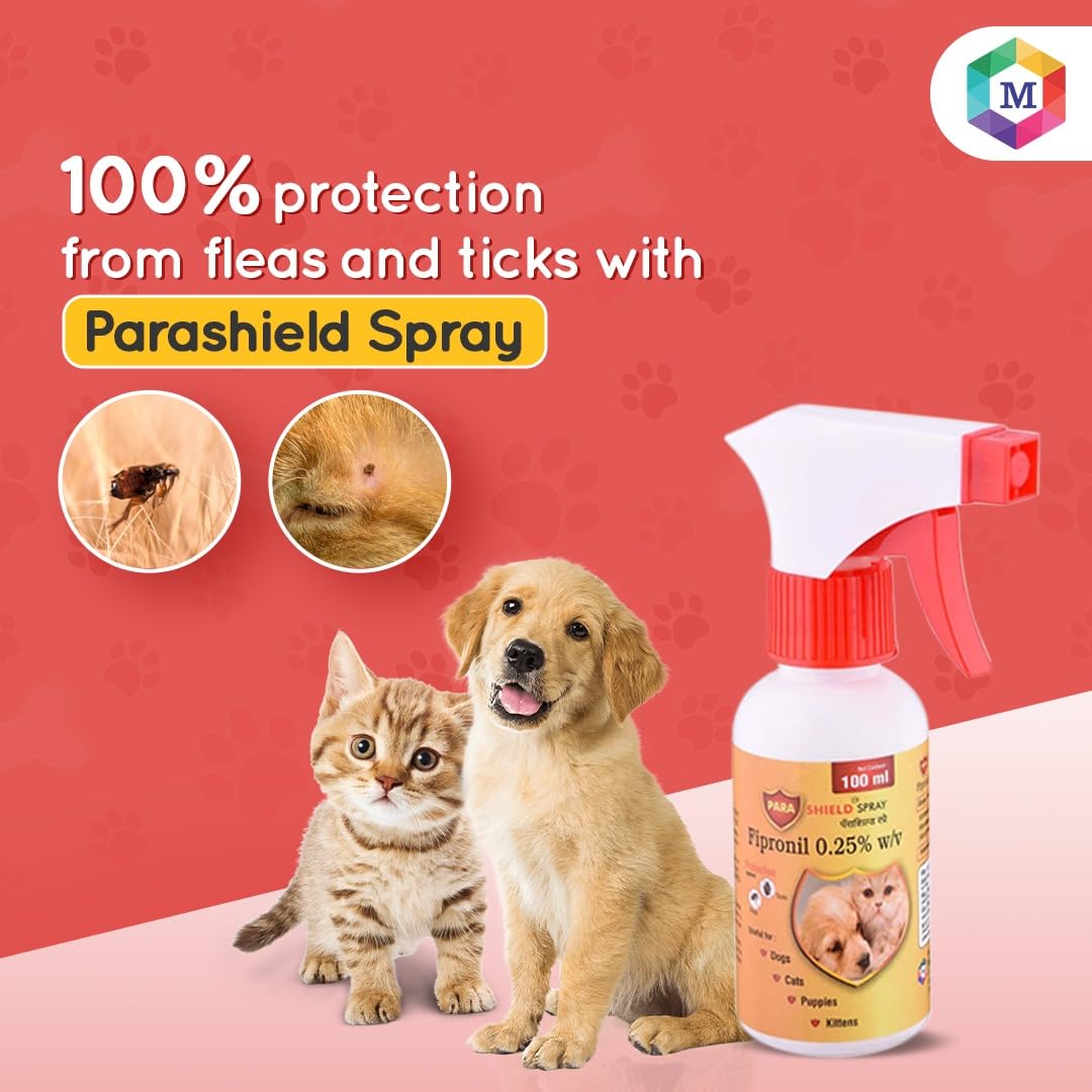 Parashield Spray (100ML) for Ticks and Fleas | Fast Acting, Long Lasting - Effective Spray for Dogs and Cats| Powered by Fipronil for Strong, Enduring Defense