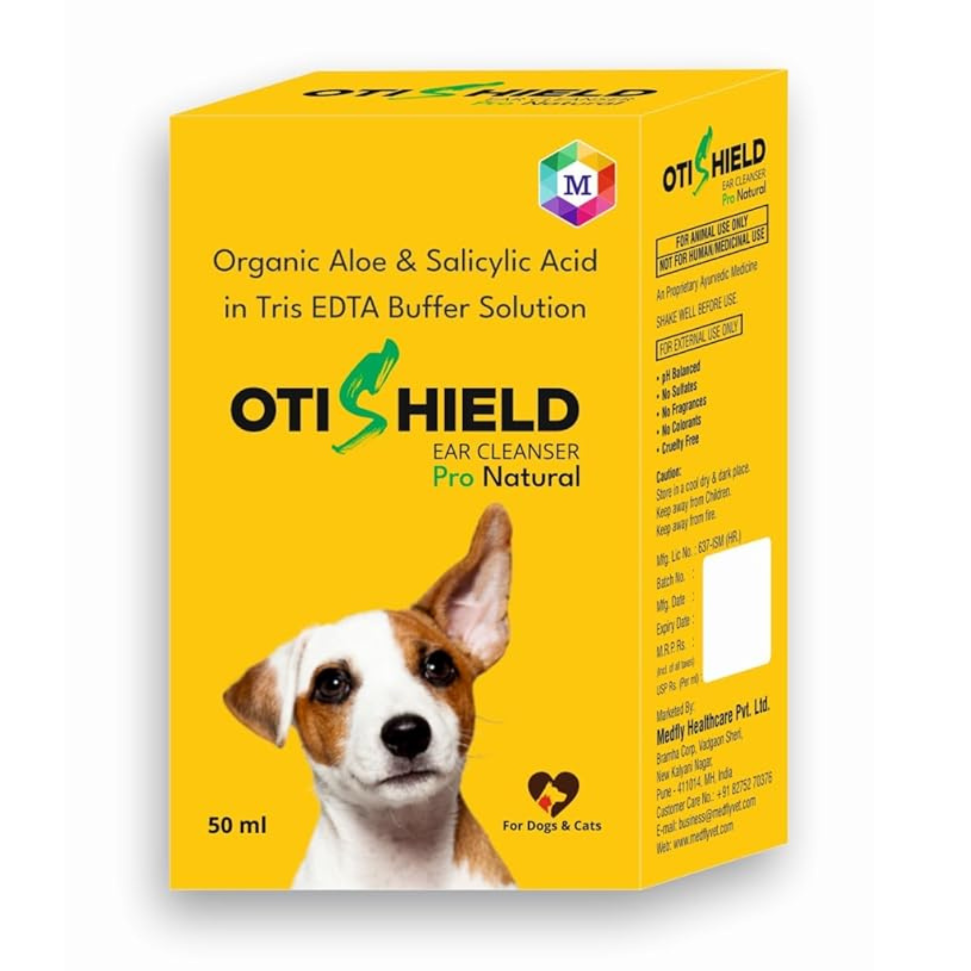 OtiShield Pro Natural Ear Cleanser for Dogs and Cats, Organic Aloe Formula, 50 ml