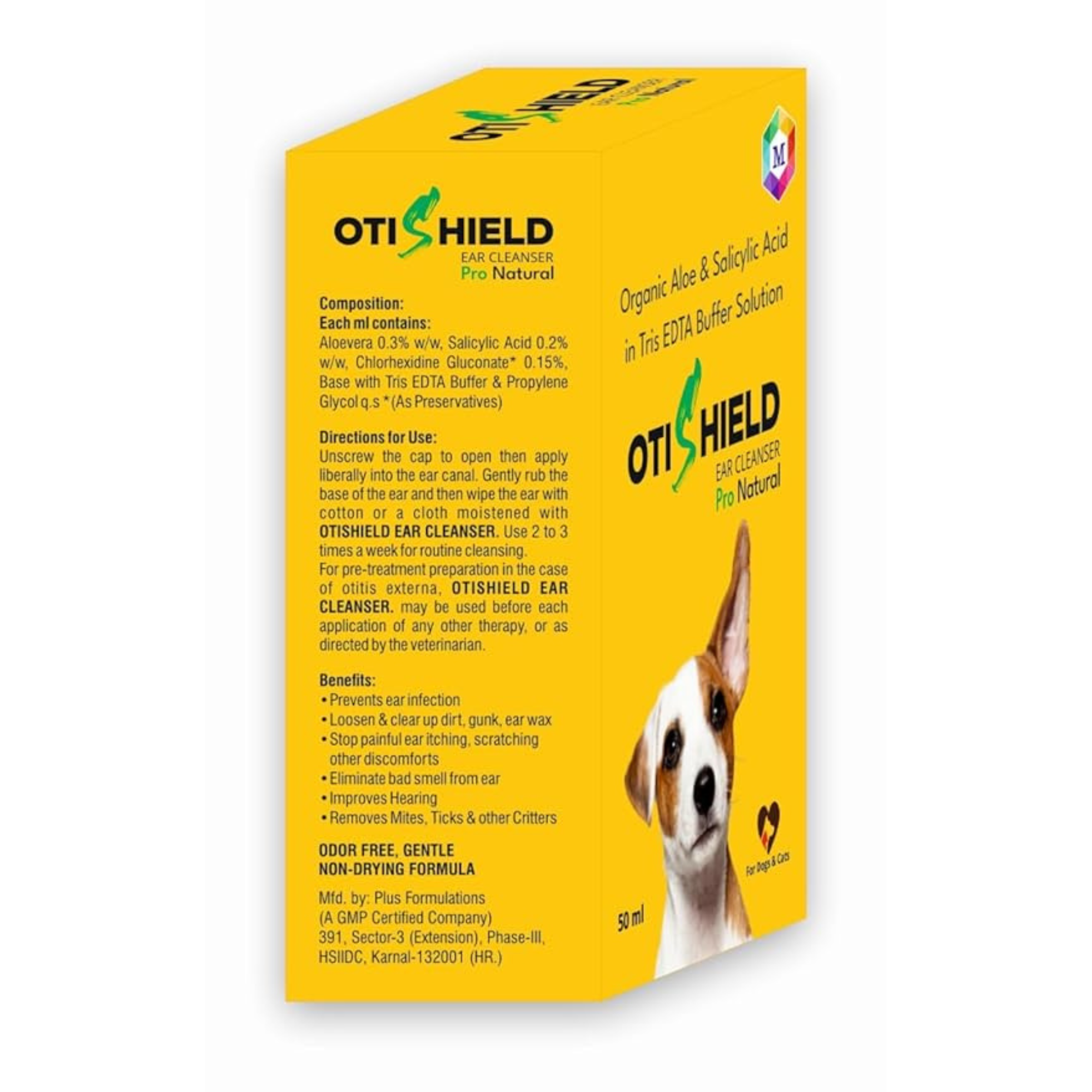 OtiShield Pro Natural Ear Cleanser for Dogs and Cats, Organic Aloe Formula, 50 ml