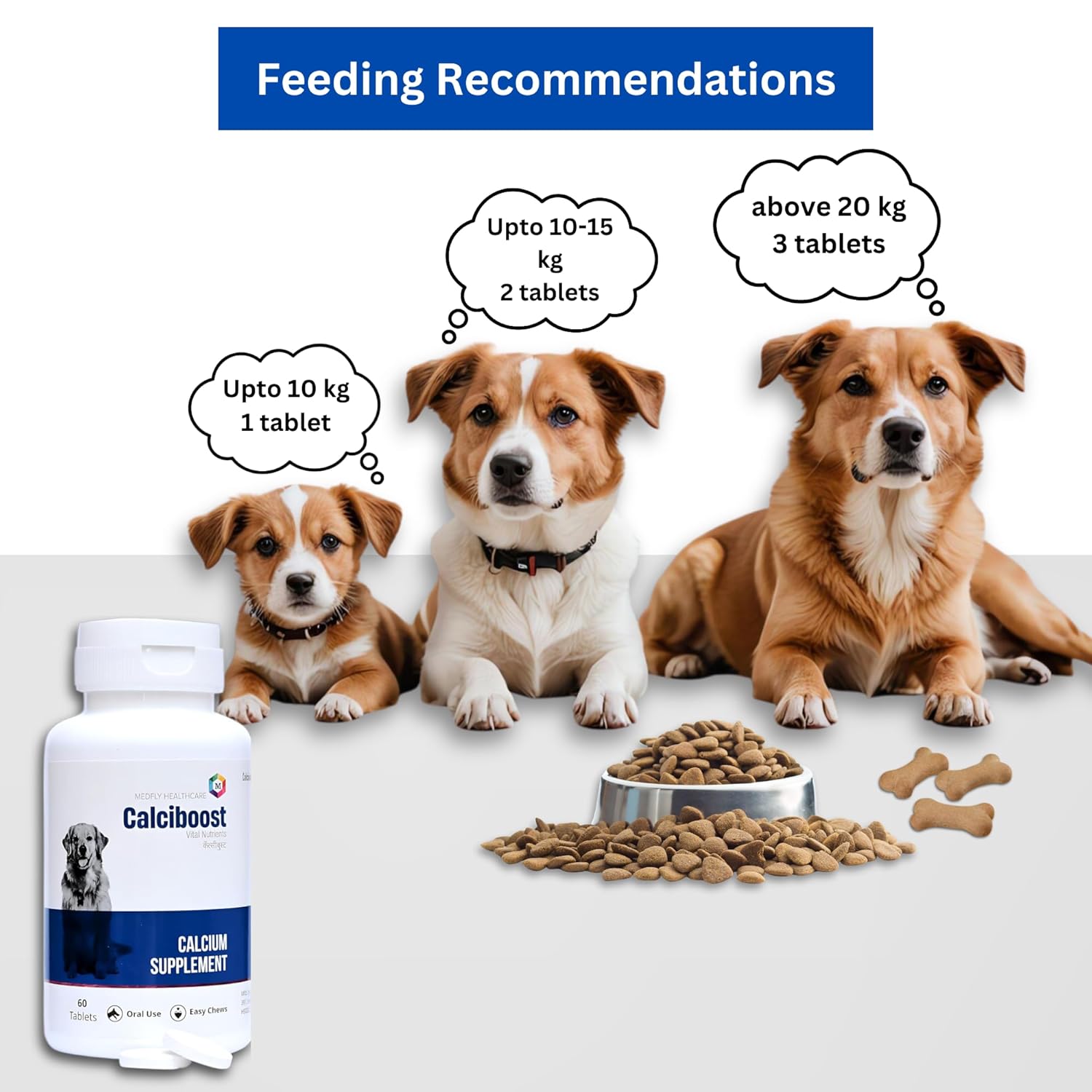 Dog Calcium Tablets – 60 Count | Calcium Supplement for Dogs | Supports Strong Bones & Teeth | Promotes Joint Health | Easy-to-Feed, Highly Palatable Supplement for Dogs