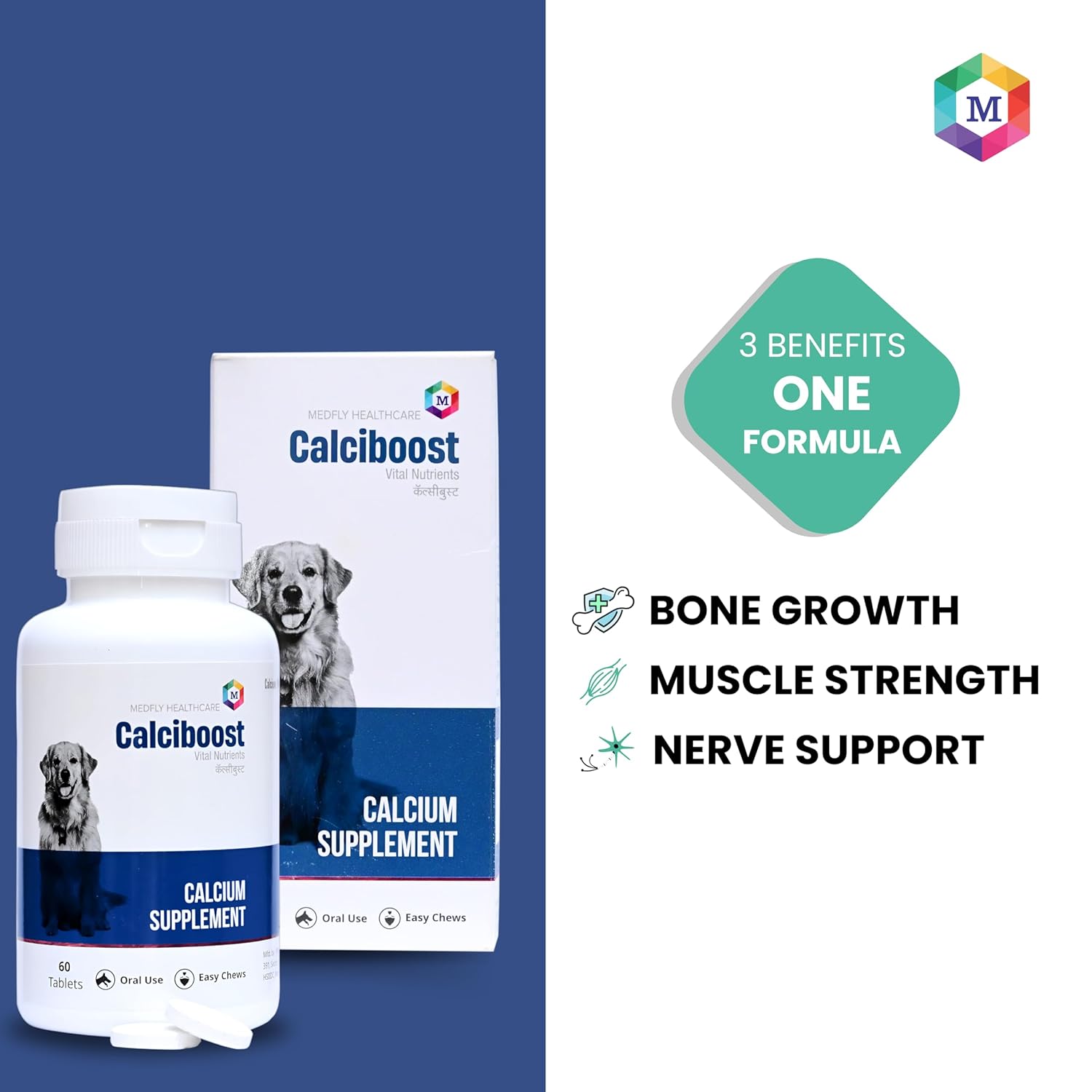 Dog Calcium Tablets – 60 Count | Calcium Supplement for Dogs | Supports Strong Bones & Teeth | Promotes Joint Health | Easy-to-Feed, Highly Palatable Supplement for Dogs