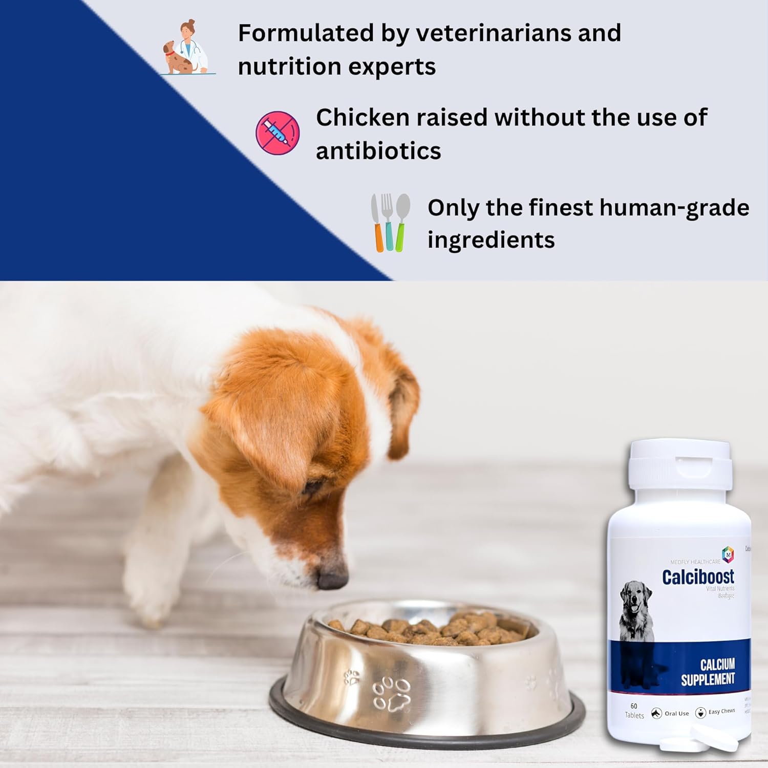 Dog Calcium Tablets – 60 Count | Calcium Supplement for Dogs | Supports Strong Bones & Teeth | Promotes Joint Health | Easy-to-Feed, Highly Palatable Supplement for Dogs