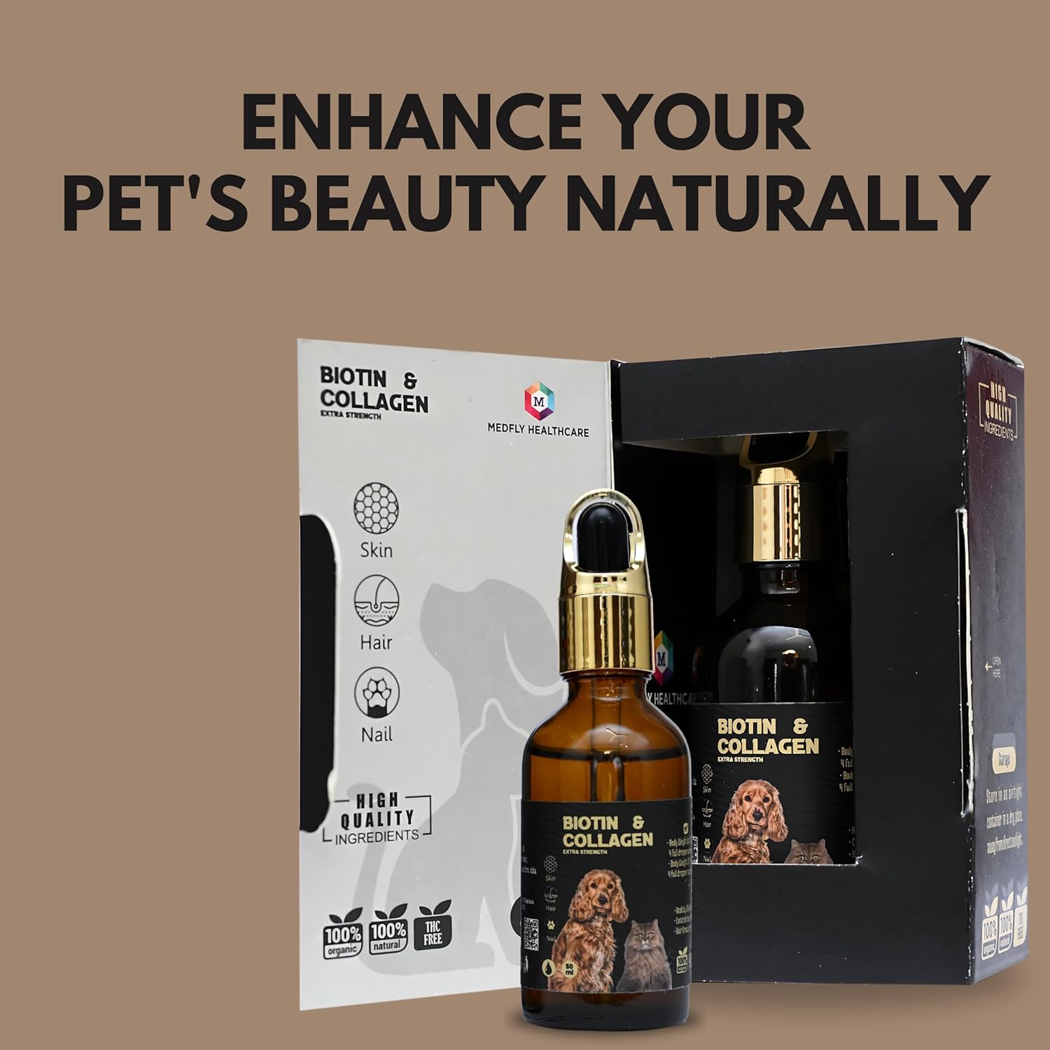 Biotin for Dogs & Cats | Collagen Supplement Drops for Healthy Skin, Coat, and Hair Growth | 50ml, Plant-Based & Fast-Acting Formula