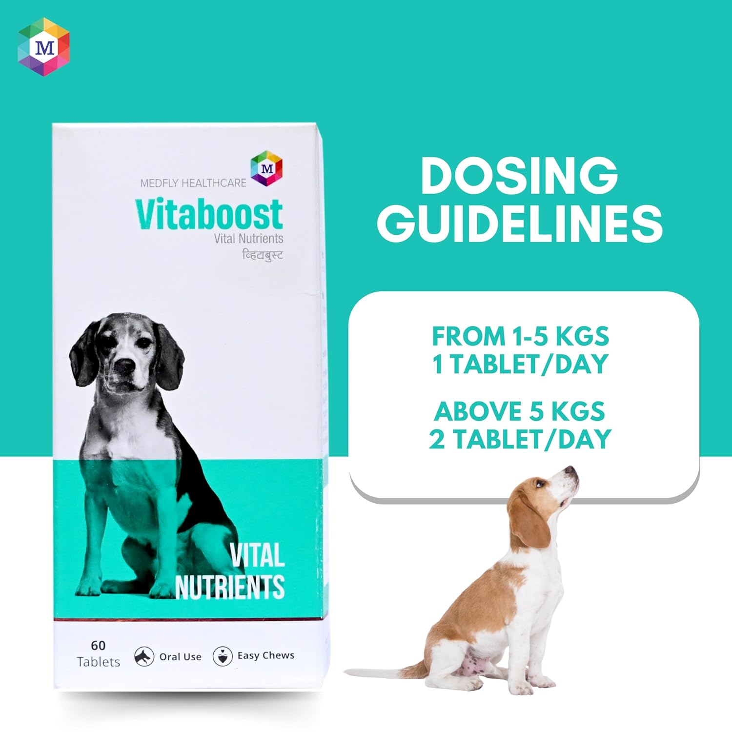 Vitaboost Multivitamins and Minerals Supplement for Dogs - Promotes Hair Loss Control, Skin & Coat Health, Faster Growth & Recovery - Pack of 60 Tablets