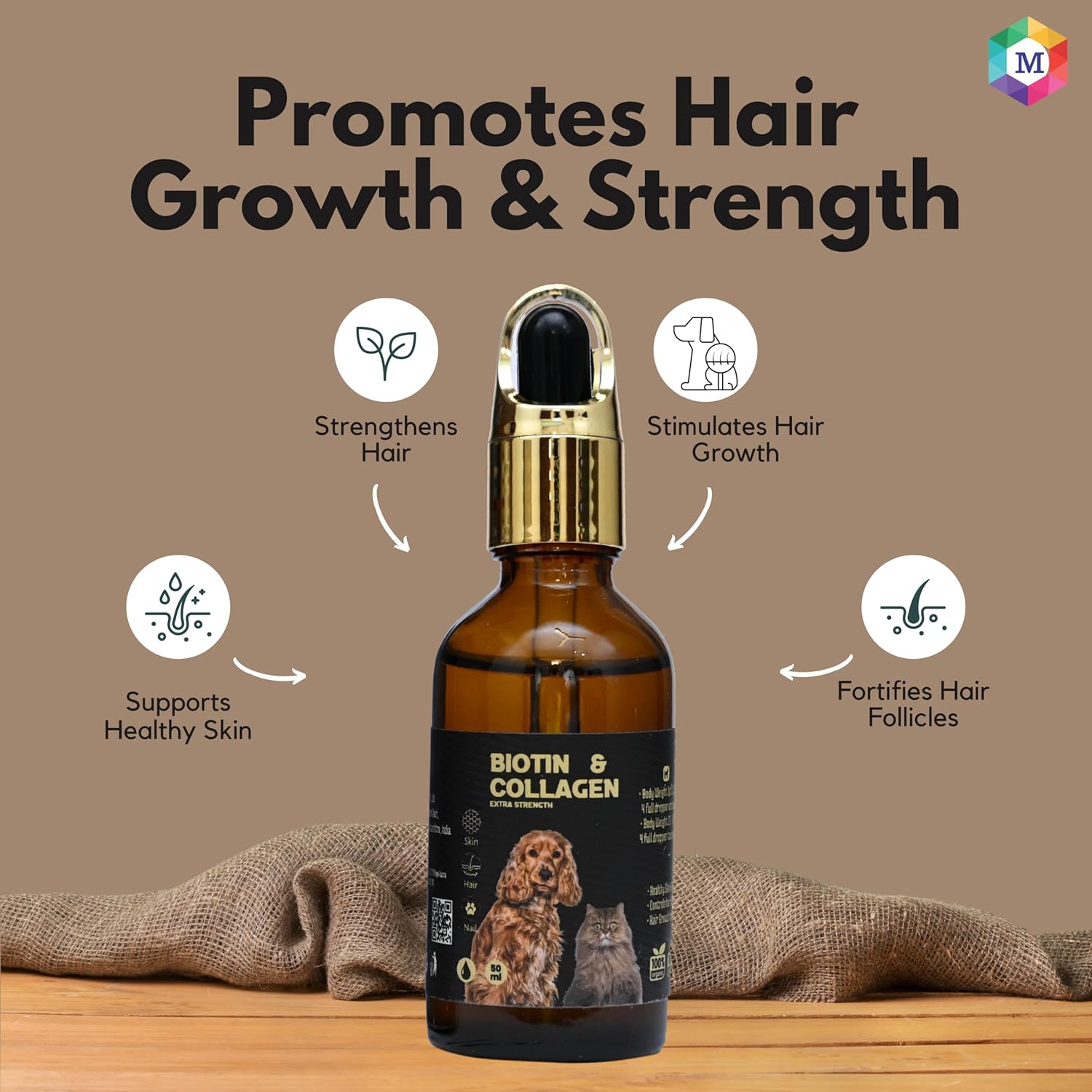 Biotin for Dogs & Cats | Collagen Supplement Drops for Healthy Skin, Coat, and Hair Growth | 50ml, Plant-Based & Fast-Acting Formula