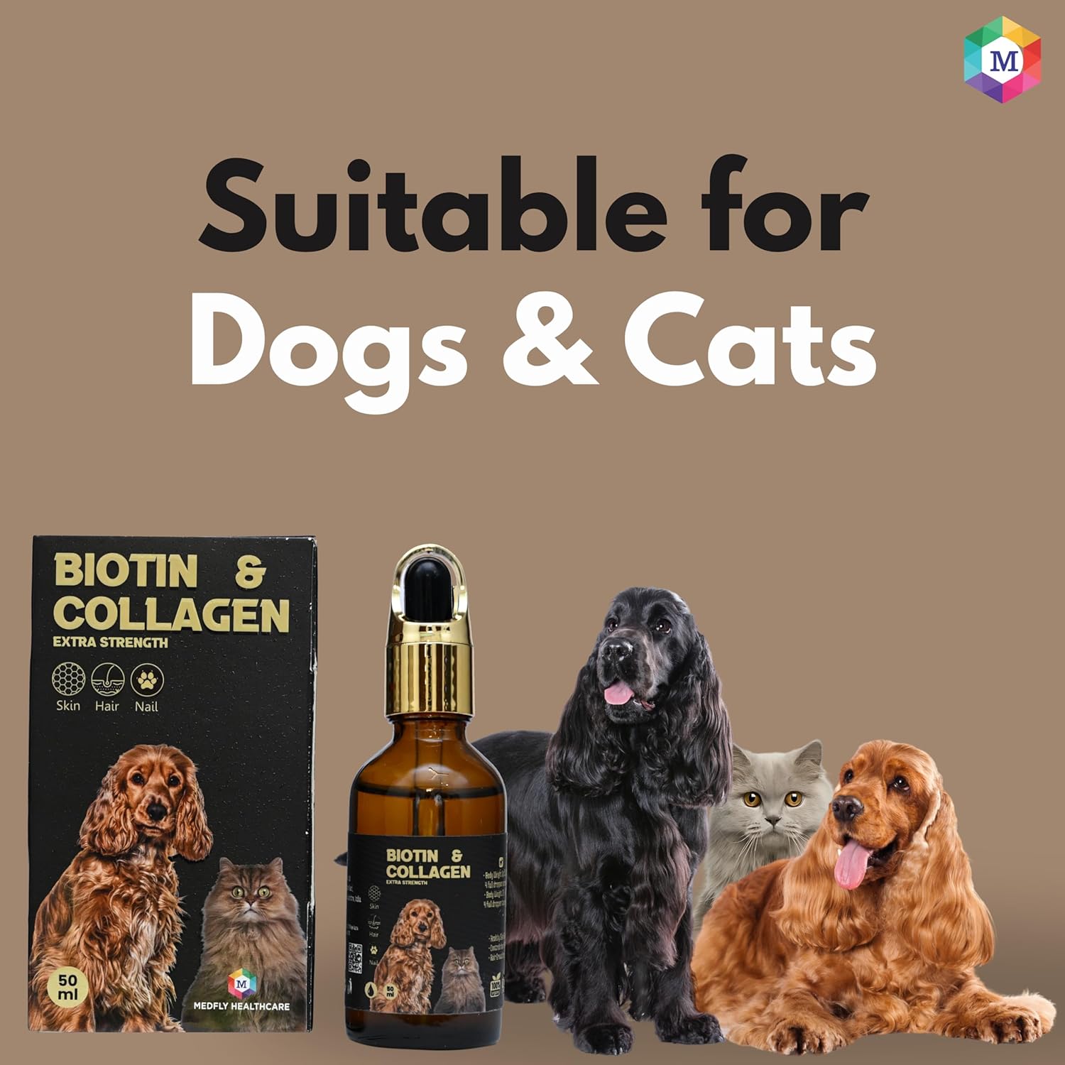 Biotin for Dogs & Cats | Collagen Supplement Drops for Healthy Skin, Coat, and Hair Growth | 50ml, Plant-Based & Fast-Acting Formula