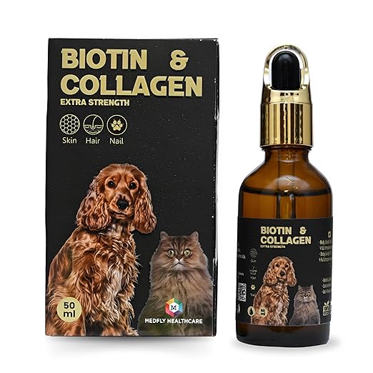 Biotin for Dogs & Cats | Collagen Supplement Drops for Healthy Skin, Coat, and Hair Growth | 50ml, Plant-Based & Fast-Acting Formula