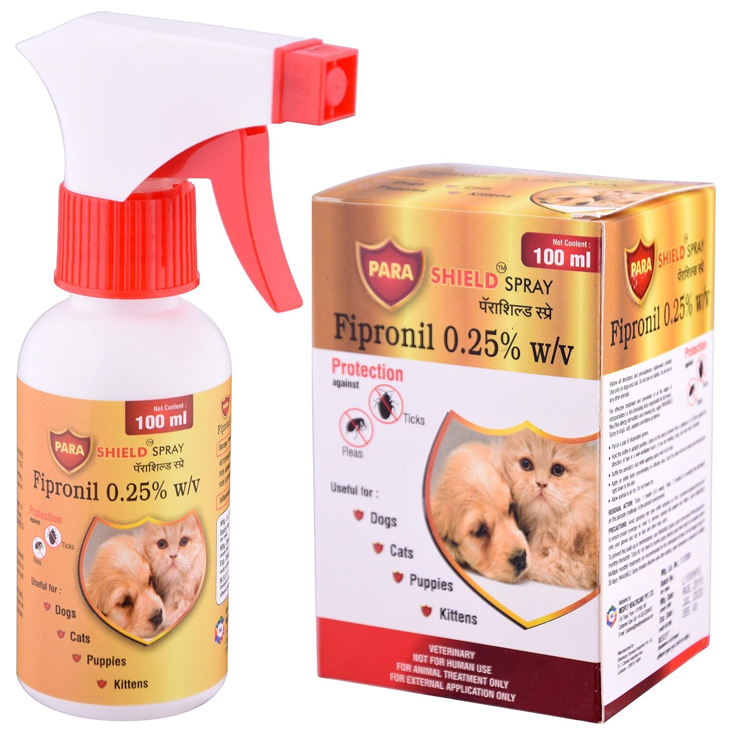 Parashield Spray (100ML) for Ticks and Fleas | Fast Acting, Long Lasting - Effective Spray for Dogs and Cats| Powered by Fipronil for Strong, Enduring Defense